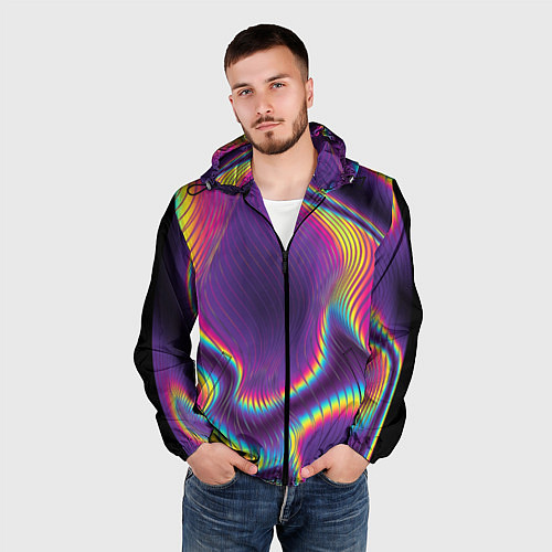 Мужская ветровка Неон - волны / 3D-Черный – фото 3