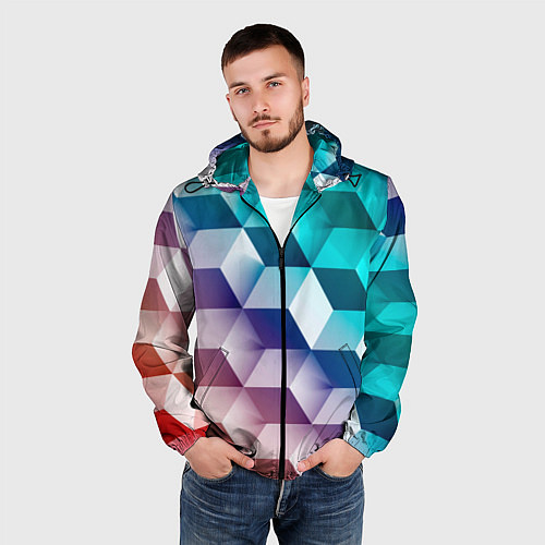 Мужская ветровка Объёмные разноцветные градиентные кубы / 3D-Черный – фото 3