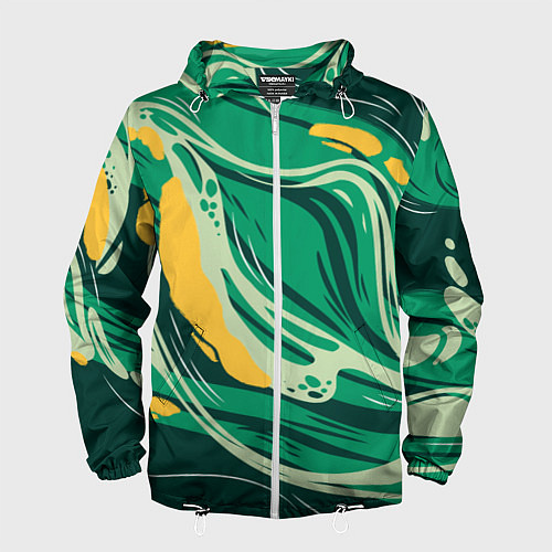 Мужская ветровка Абстрактные полосы в зелёных тонах / 3D-Белый – фото 1