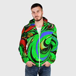 Ветровка с капюшоном мужская Красно-зелёный узор, цвет: 3D-белый — фото 2