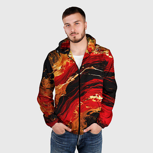 Мужская ветровка Красно-золотые брызги на чёрном фоне / 3D-Черный – фото 3