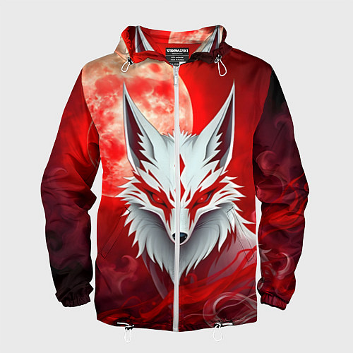 Мужская ветровка Японская лиса на красном / 3D-Белый – фото 1