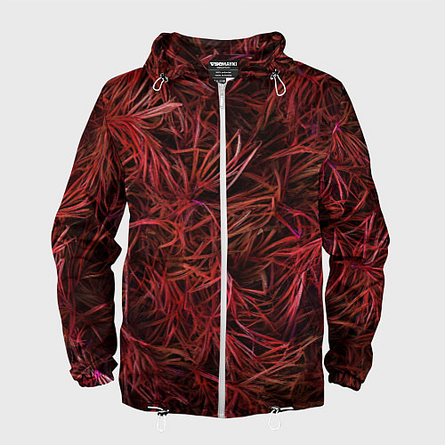 Мужская ветровка Красная трава на чёрном фоне / 3D-Белый – фото 1