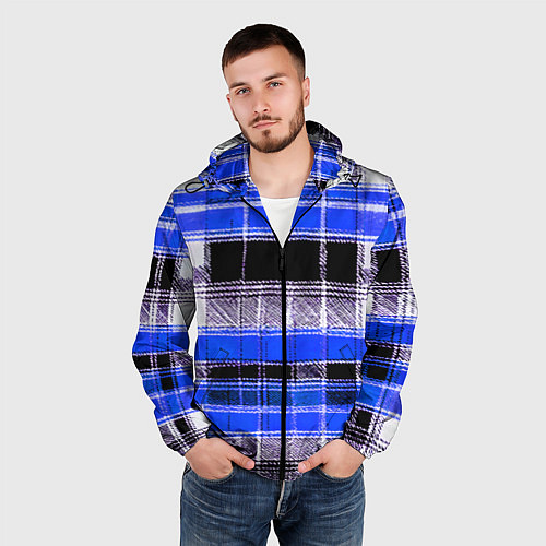 Мужская ветровка Белые полосы на чёрно-синем фоне / 3D-Черный – фото 3