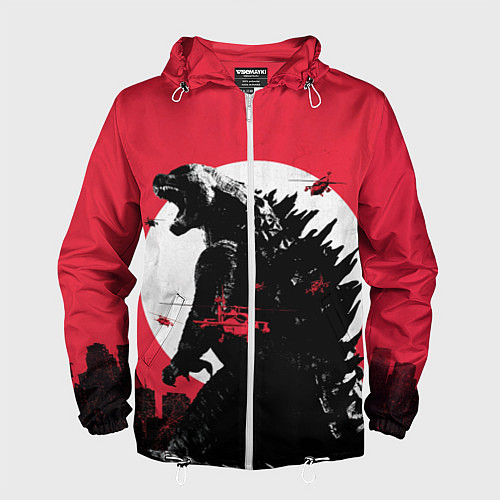 Мужская ветровка Godzilla destroys the city / 3D-Белый – фото 1