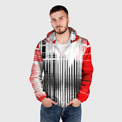 Ветровка с капюшоном мужская Красно-чёрный гранж на белом фоне, цвет: 3D-белый — фото 2