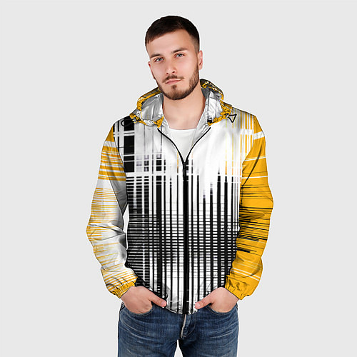 Мужская ветровка Жёлто-чёрный гранж на белом фоне / 3D-Черный – фото 3