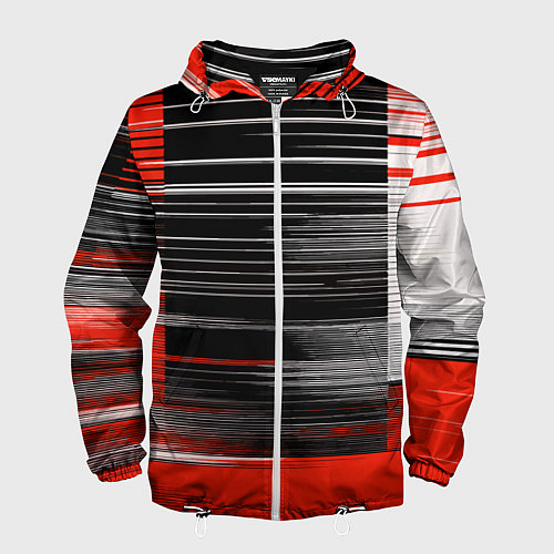 Мужская ветровка Белые вертикальные полосы на чёрно-красном фоне / 3D-Белый – фото 1