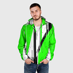 Ветровка с капюшоном мужская Black and white vertical stripes on a green backgr, цвет: 3D-белый — фото 2