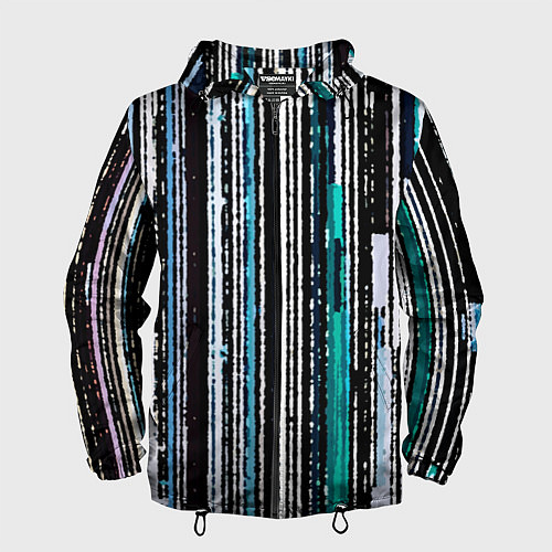 Мужская ветровка Полосатый сине-зелёный рваные полосы / 3D-Черный – фото 1