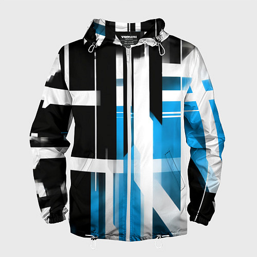 Мужская ветровка Чёрно-синие вертикальные и горизонтальные полосы н / 3D-Белый – фото 1