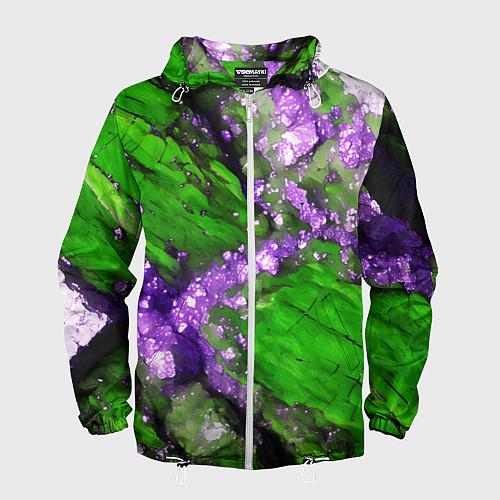 Мужская ветровка Фиолетовый минерал в зелёном камне / 3D-Белый – фото 1