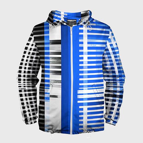 Мужская ветровка White stripes on a black and blue background / 3D-Белый – фото 1