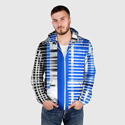 Ветровка с капюшоном мужская White stripes on a black and blue background, цвет: 3D-белый — фото 2