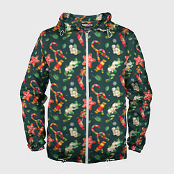 Ветровка с капюшоном мужская Сладости и лакомства, цвет: 3D-белый