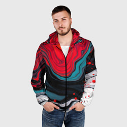 Ветровка с капюшоном мужская Абстракция эбру, цвет: 3D-черный — фото 2