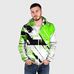 Ветровка с капюшоном мужская Diagonal black and green stripes on a white backgr, цвет: 3D-белый — фото 2