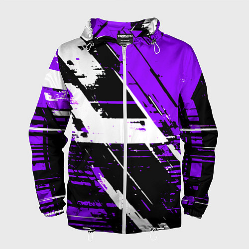 Мужская ветровка Diagonal black and white stripes on a purple backg / 3D-Белый – фото 1