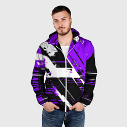 Ветровка с капюшоном мужская Diagonal black and white stripes on a purple backg, цвет: 3D-белый — фото 2