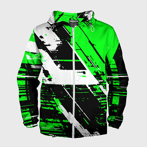 Мужская ветровка Diagonal black and white stripes on a green backgr / 3D-Белый – фото 1