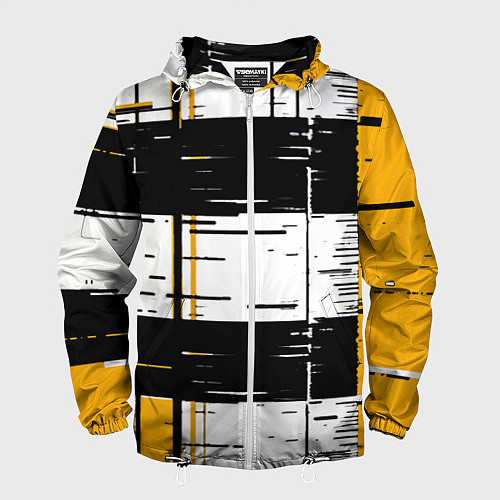 Мужская ветровка Жёлтые и чёрные полосы на белом фоне / 3D-Белый – фото 1