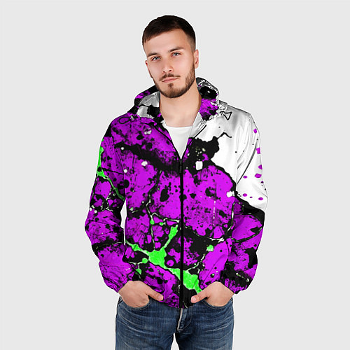 Мужская ветровка Зелёно-розовая абстракция на белом фоне / 3D-Черный – фото 3