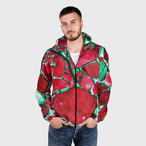 Мужская ветровка Зеленый минерал в красном камне / 3D-Черный – фото 3