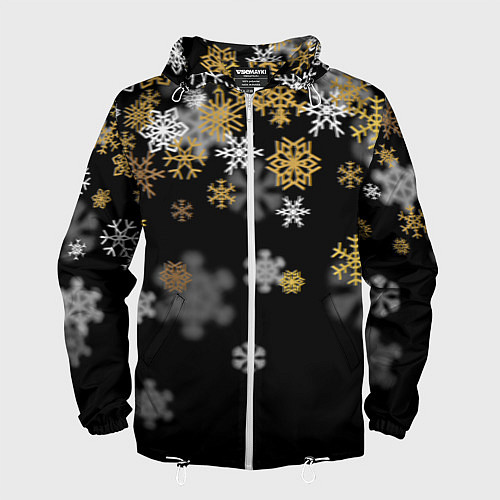 Мужская ветровка Снежинки объемные золотистые / 3D-Белый – фото 1
