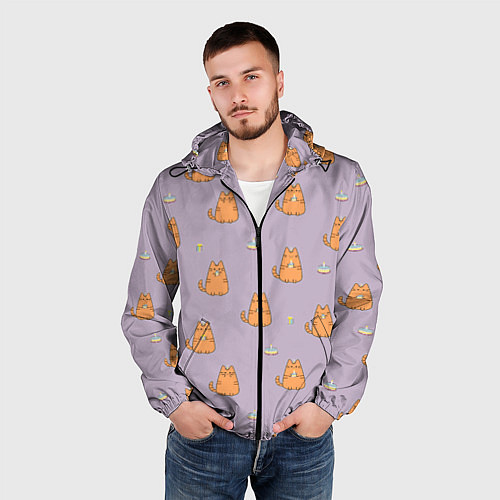 Мужская ветровка Праздничный кот Рыжинс / 3D-Черный – фото 3