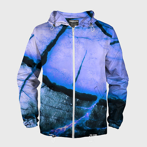 Мужская ветровка Трещины на абстрактном синем фоне / 3D-Белый – фото 1