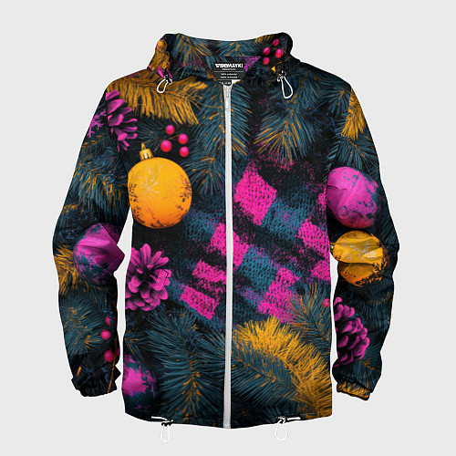 Мужская ветровка Новый год - фиолетовая краска / 3D-Белый – фото 1