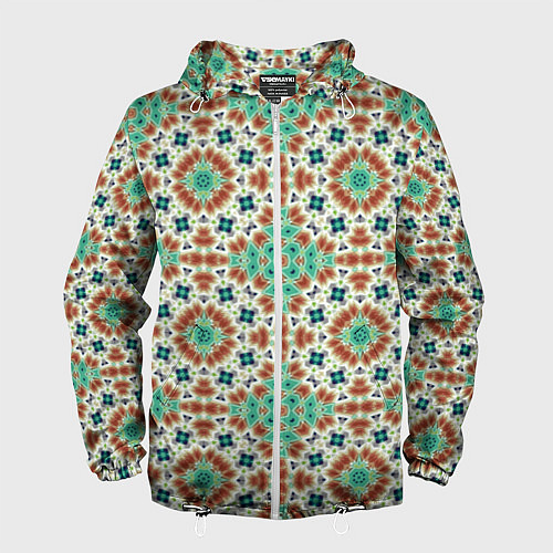 Мужская ветровка Восточный пляжный орнамент зелено коричневый / 3D-Белый – фото 1