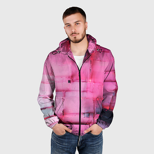 Мужская ветровка Чёрные пятна на розовом фоне абстракция / 3D-Черный – фото 3