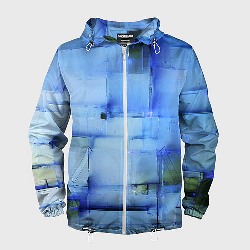 Мужская ветровка Чёрные пятна на синем фоне абстракция / 3D-Белый – фото 1