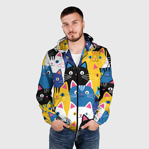 Мужская ветровка Много цветных котиков / 3D-Черный – фото 3