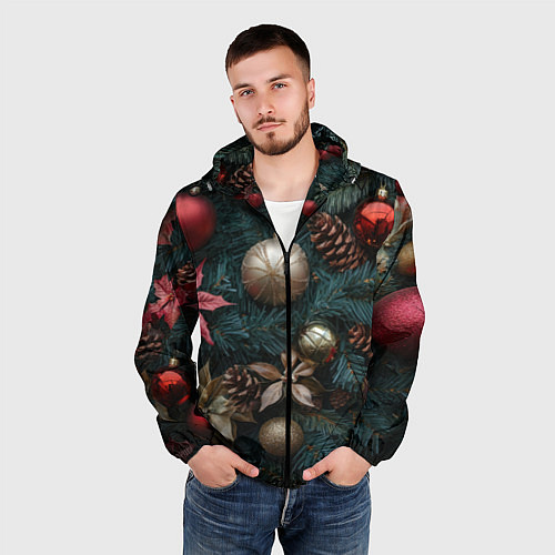 Мужская ветровка Новогодние украшения на елочке / 3D-Черный – фото 3