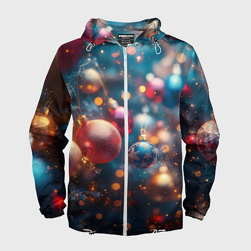 Мужская ветровка Красные и синие шары на фоне елки / 3D-Белый – фото 1