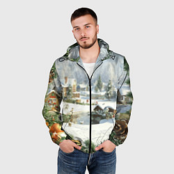 Ветровка с капюшоном мужская Рождественская атмосфсра, цвет: 3D-черный — фото 2