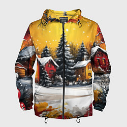 Ветровка с капюшоном мужская Новогодний двор, цвет: 3D-черный