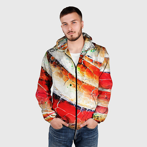 Мужская ветровка Красно-белая волнистая абстракция / 3D-Черный – фото 3