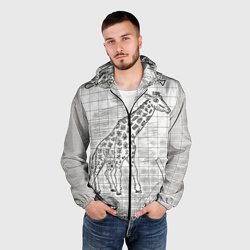 Мужская ветровка Жираф на тетрадном листе / 3D-Черный – фото 3