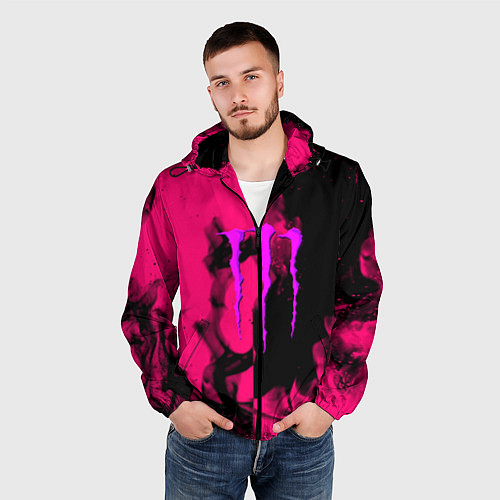 Мужская ветровка Monster energy fire pink / 3D-Черный – фото 3