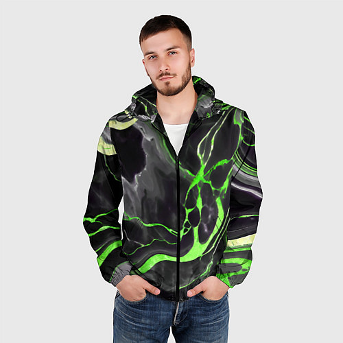 Мужская ветровка Зелёно-чёрный мрамор / 3D-Черный – фото 3
