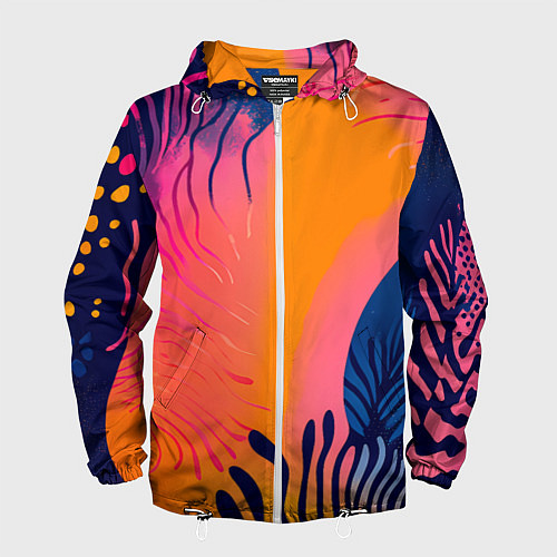 Мужская ветровка Векторная абстракция с растениями - нейросеть / 3D-Белый – фото 1