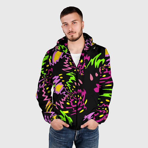 Мужская ветровка Яркие абстрактные круги-зигзаги / 3D-Черный – фото 3