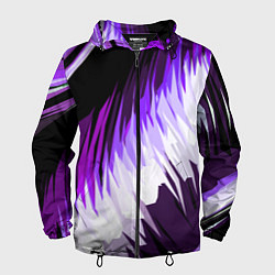 Мужская ветровка Бело-фиолетовые острые полосы на чёрном фоне