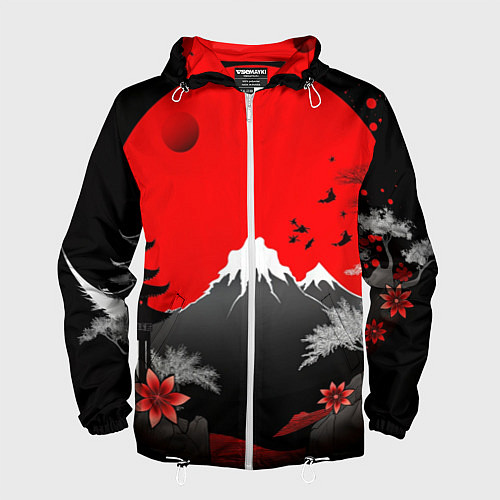 Мужская ветровка Японская гора и красная луна / 3D-Белый – фото 1