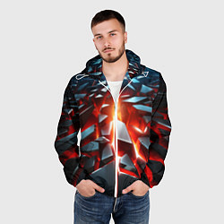 Ветровка с капюшоном мужская Черные слитки над лавой, цвет: 3D-белый — фото 2