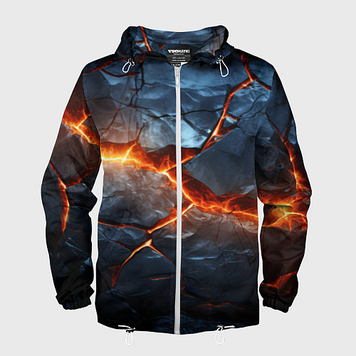 Мужская ветровка Черная треснутая плита - текстура / 3D-Белый – фото 1