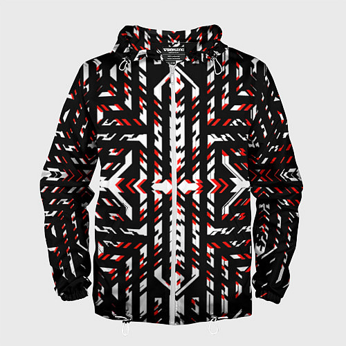 Мужская ветровка Чёрно-красные диагональные полосы на белом фоне / 3D-Белый – фото 1
